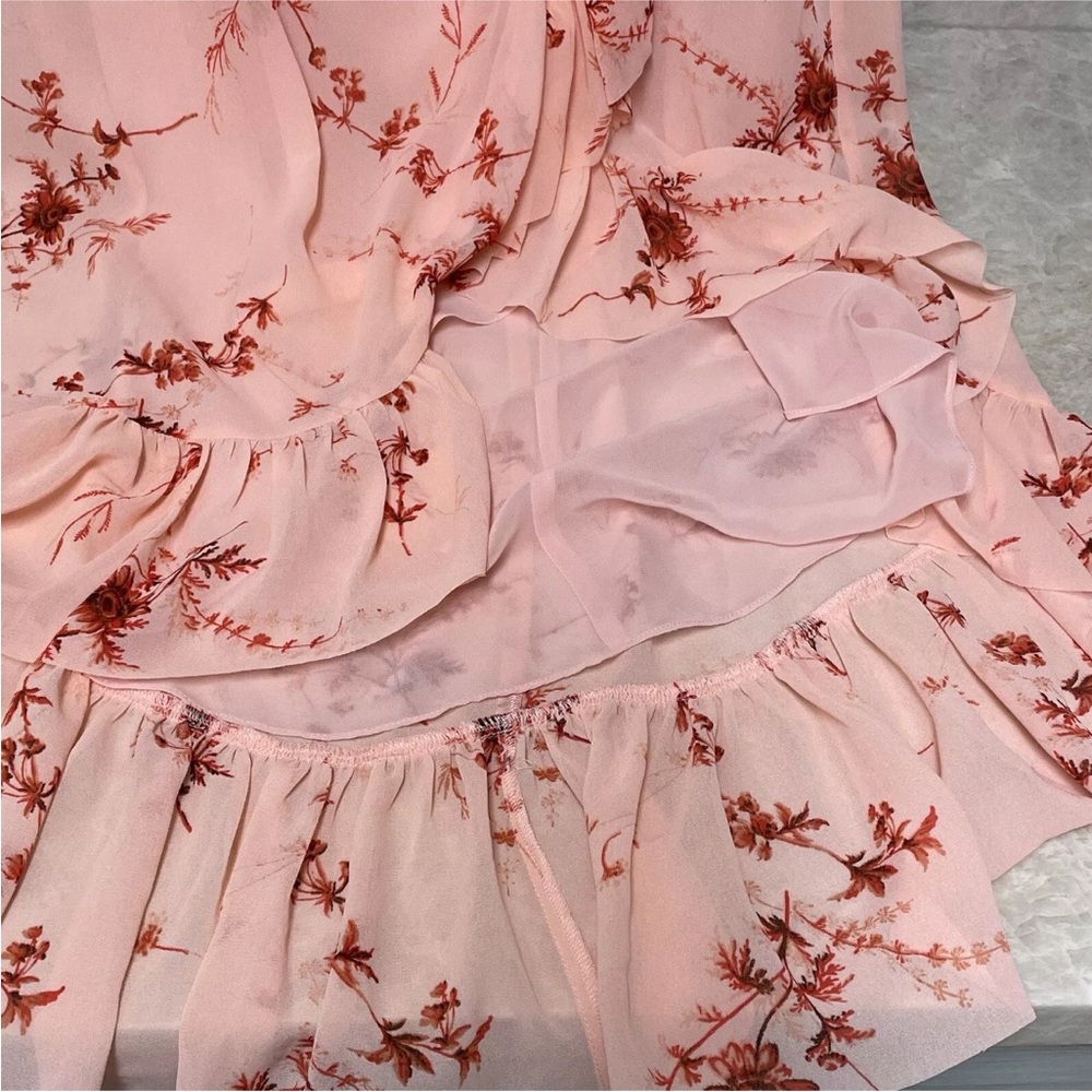 Cinq a Sept Fleur Sheila Faux Wrap dress. pale roseFloral Pink Ruffle Wrap Dress - Picture 15 of 15